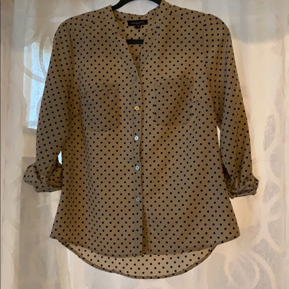 Tan and black polka dot blouse
